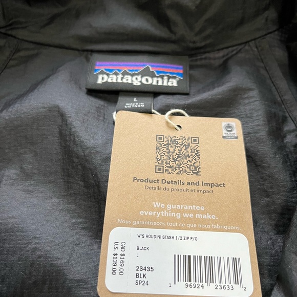 New Patagonia Houdini Stash 1/2 Zip Pullover Jacket Black Windbreaker Womens - Picture 7 of 10